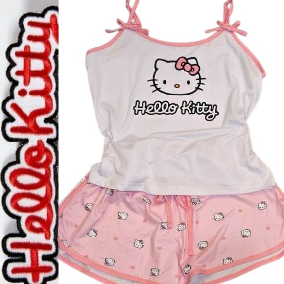 Hello Kitty Bow Tie Logo Cami & Short PJ Set - Picture 1 of 8